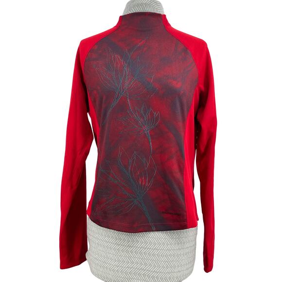 Sugoi Red Cycling Top Flowers Long Sleeve Mock Neck Pullover Athletic Tee Size M - Picture 1 of 10